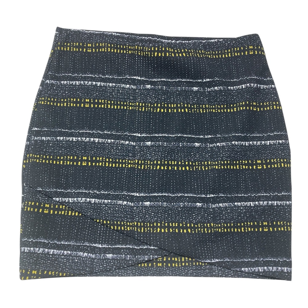 H‎ M H & M Womens Mini Skirt Black Yellow White Striped Size S Pull up Stretch